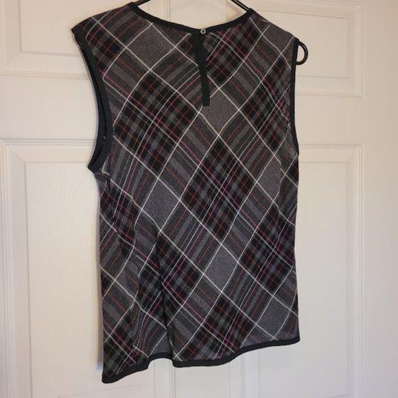 Public School Wore on TV Plaid Print Crew Neck Sleeveless Top Hollywood Preppy - Picture 8 of 9